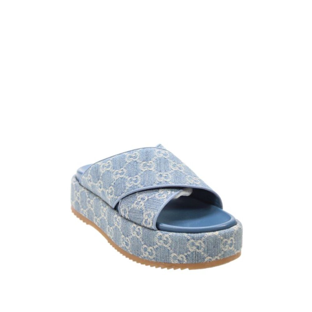 Gucci Womens Denim Monogram GG Criss-Cross Platform Sandals Blue Size EUR 39